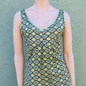 EUC MATTY B for ANTHROPOLOGIE Green, Blue & Brown No Sleeve Tunic